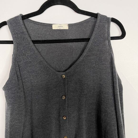 Entro Heather Gray Small Cold Shoulder Long Sleeve Button Front Top Tie Front - Picture 3 of 6